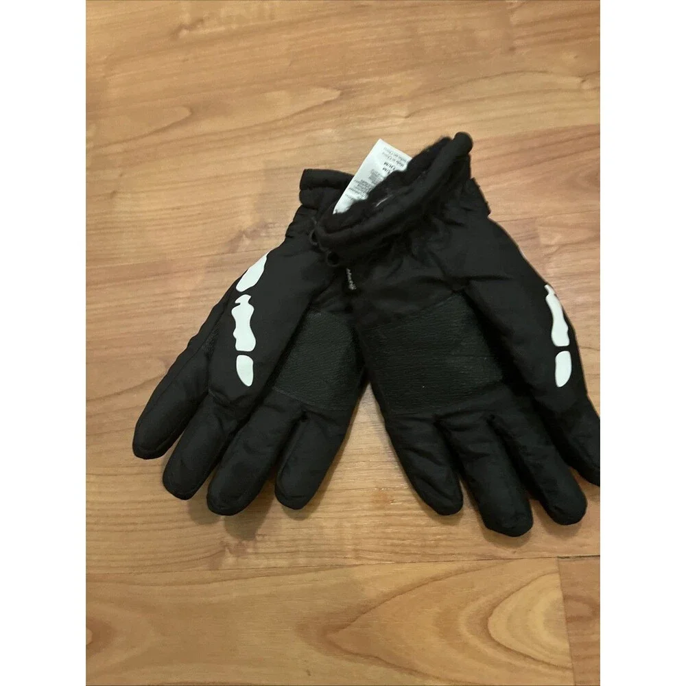 Faded Glory Thinsulate Gloves Skeleton Print Kids S/M Black White